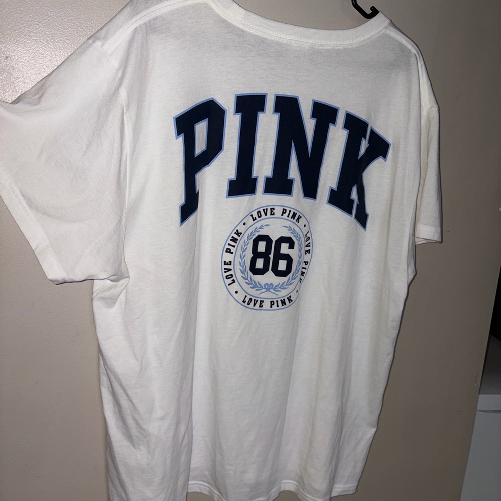 PINK Victoria's Secret White Tee with Blue Logo